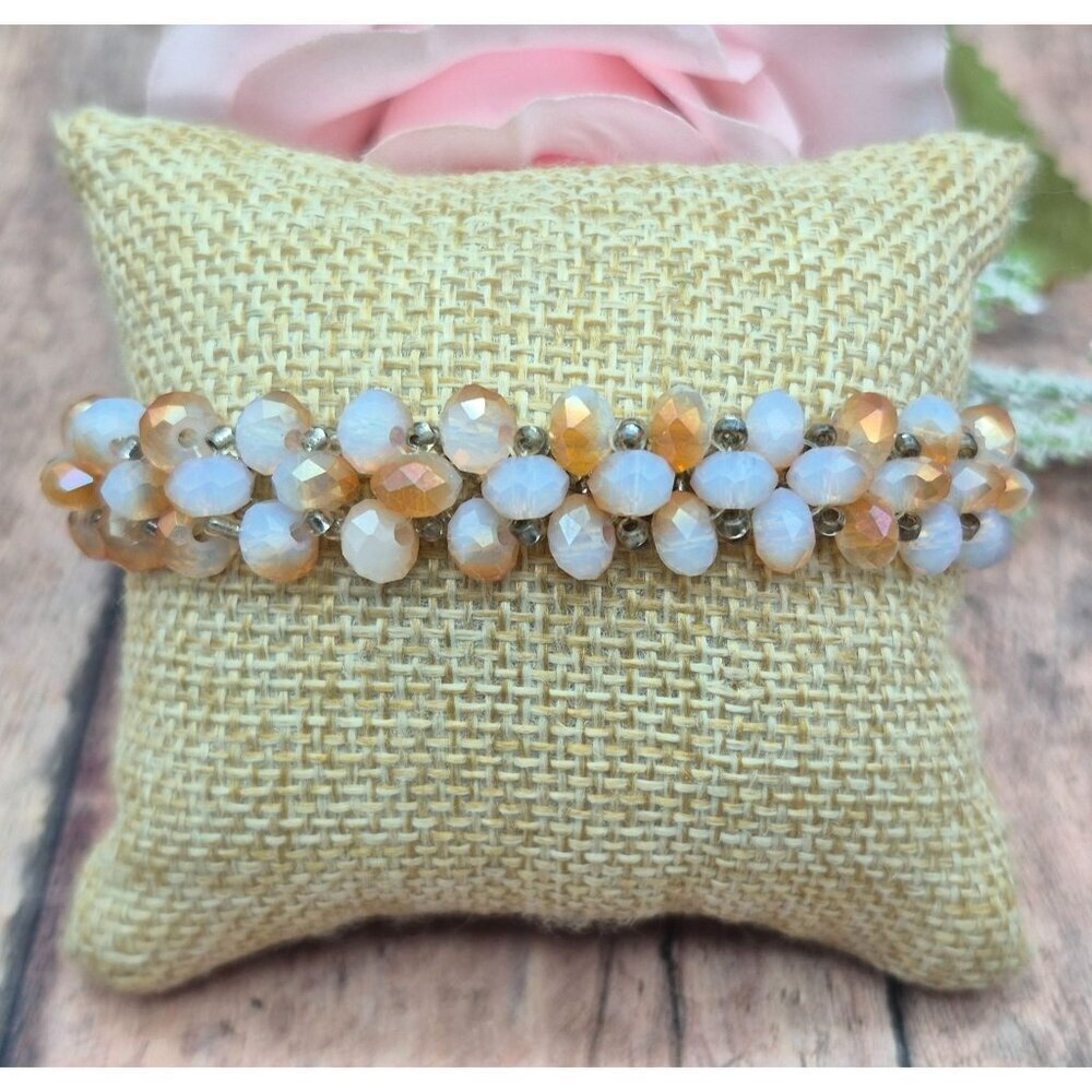 Sparkle Cluster Crystal Magnetic Clasp 7.5" Bracelet Frosted Amber Color Beads